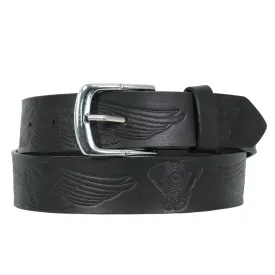 Hot Leathers Wings and Motors Embossed Heavy Black Leather Belt BLA1126