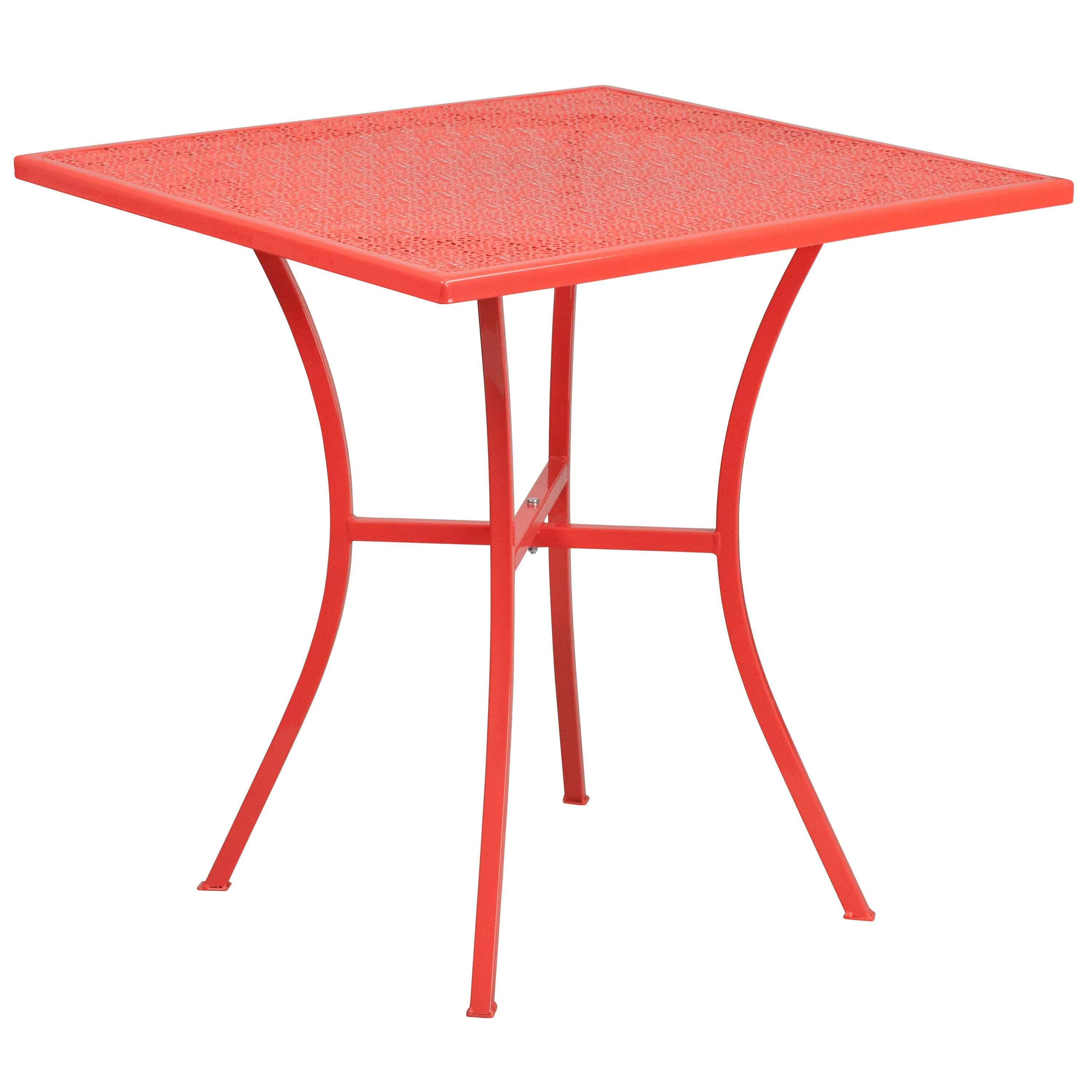 Oia Commercial Grade 28" Square Indoor-Outdoor Steel Patio Table Set with 2 Square Back Chairs