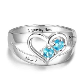 Personalized Engrave Names and Birthstone Ring Jewelry Gift